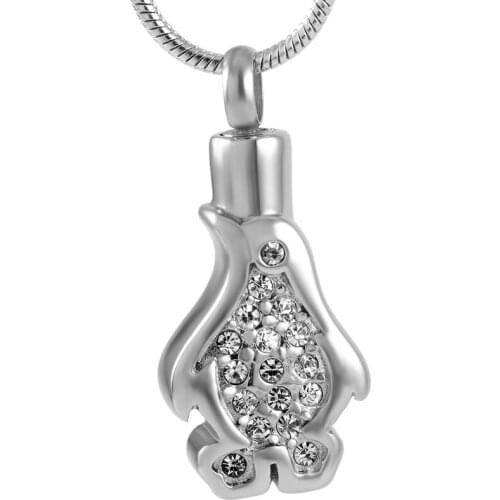 Cremation Jewelry pendant Hold Ashes For pet memorial urn necklace Inlay Crystall Penguin Stainless Steel Keepsake