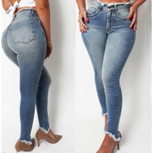 2021 New Women Blue High Waist Jeans High Stretch Denim Pencil Pants Street Fashion Casual Push Up Hip Jeans S-3XL