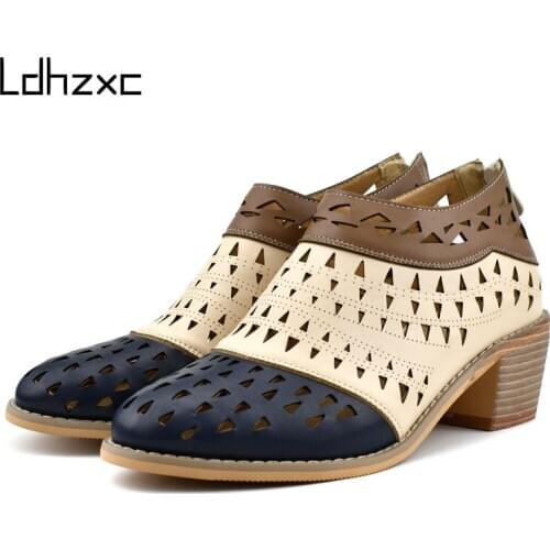 LDHZXC New 2020 Spring Platform Women Shoes on Heels British Style Single Shoes Round Toe Square Heels Ladies Pumps Large Size