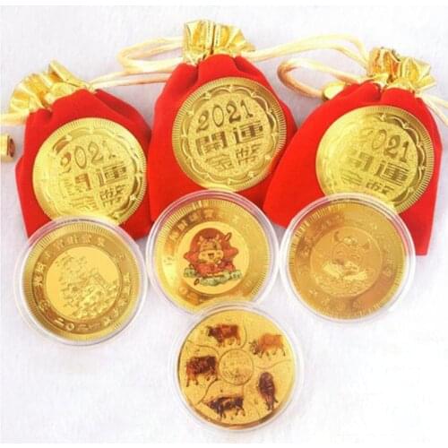 1PC 2021 Year Of Ox Commemorative Coin Chinese Zodiac Souvenir Coin New Year Gift for Home Decoration Collection Gift