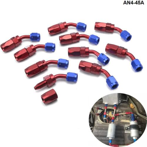 10PCS/LOT AN4 Pipe joints Aluminum 45 Degree Swivel Oil/Fuel Fitting Adaptor Oil cooler hose fitting AN4-45A