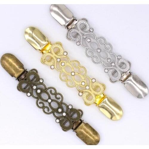 100pcs MIXORDER Alloy Rhinestone Sweater Shawl Clip 3 Color Cardigan Clip Keeper Duck-mouth Collar Clip Women Jewelry Accessory