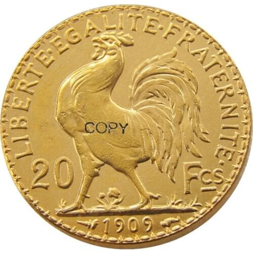 1909 France 20 Franc Rooster Gold Plated Copy Coin