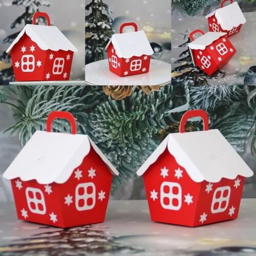 2pcsNew Christmas Red White House Shaped Candy Box Festival Chocolates Snacks Gifts Cardboard Wrapping Box Party Favors Supplies