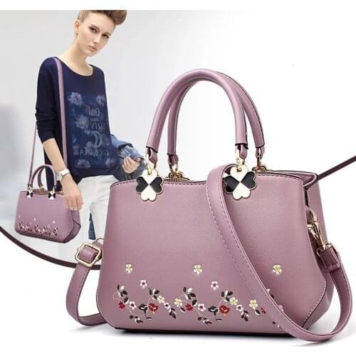 2021 Embroidered Women Leather Handbags Leaves Messenger Bags Shoulder Bags for Women Sac a Main Hand Bag Female bag