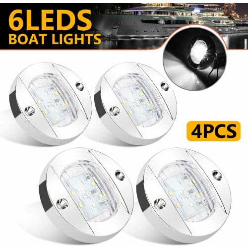 4X 3" Round Marine Boat LED Cabin Deck Walkway Courtesy Lights White Stern Light 6-2835-SMD ABS Plastic Boat LED Stern Lights
