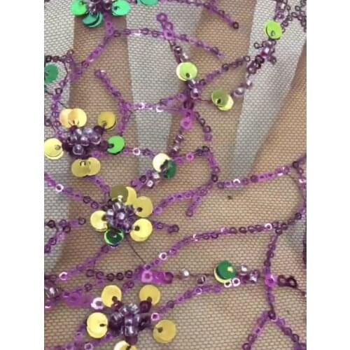 5yards/pc) Deep purple African French net lace sequins and beads embroidered tulle lace fabric for high grade dress FZX127