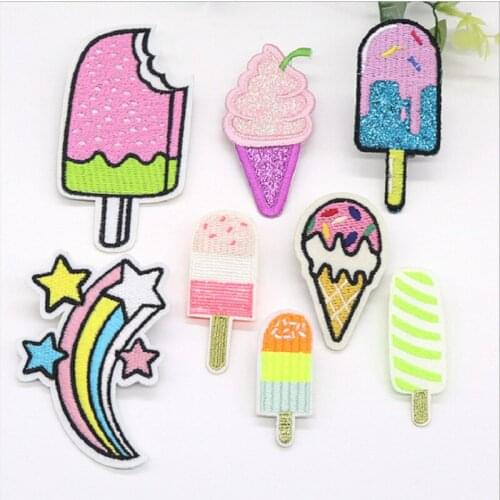 50pcs/lot Embroidery Patches Ice Cream Rainbow Clothing Decoration Sewing Accessories Diy Iron Heat Transfer Applique
