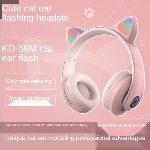 Wireless Headphones Flash Light Cute Cat Bluetooth gaming Headset Mic LED Kid Girl Gifts Stereo Music Earphone Child Gift
