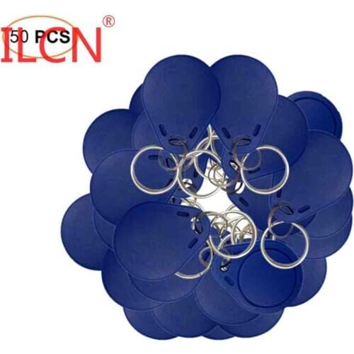 125Khz ID Card Reader Keyfobs Proximity T5577 RFID Token Tag Waterproof Keychains Access Control Card Blue Key Fob Ring 50psc