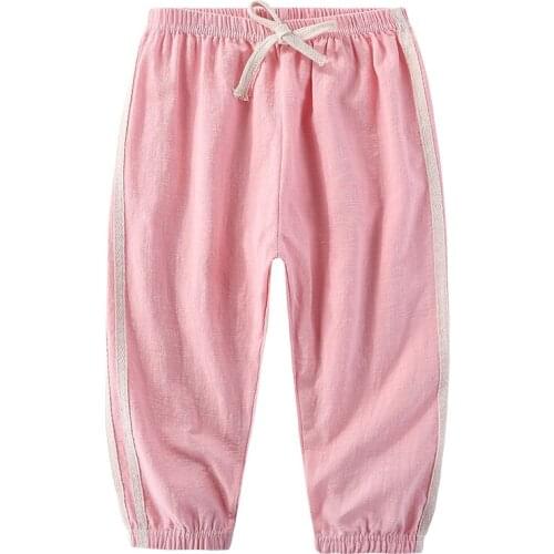 Kids Trousers Cotton Linen Children Pants Anti-mosquito Summer Long Pants For Boys Girls Candy Color Breathable Casual