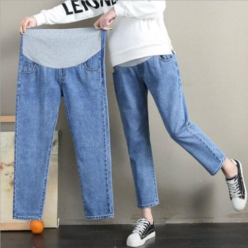 Pregnancy Abdominal Pants Jeans Maternity Pant For Pregnant Women Clothes Elastic High Waist Trousers Loose Pregnant Denim Jeans
