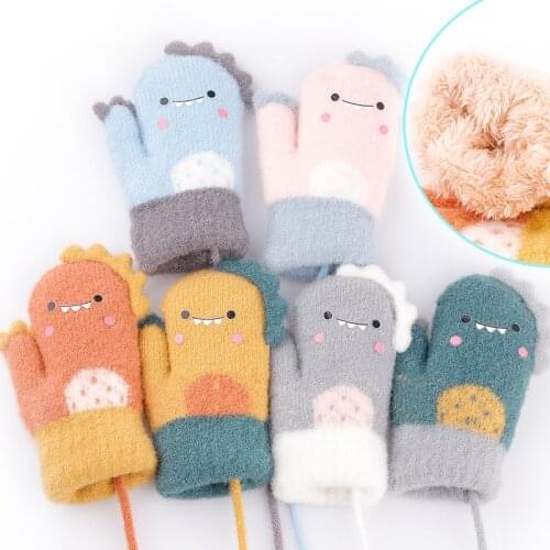 Cartoon Animal Full Finger Baby Gloves Cute Dinosaur Newborn Girl Boy Mitten Autumn Winter Warm Thick Infant Toddler Glove