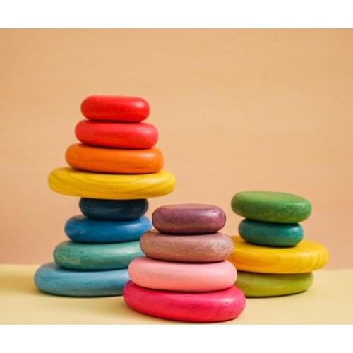 Baby Wooden Building Block Montessori Educational Jenga Rainbow Stacked Stone Balanced Stacking Toys BPA Free Children Gifts