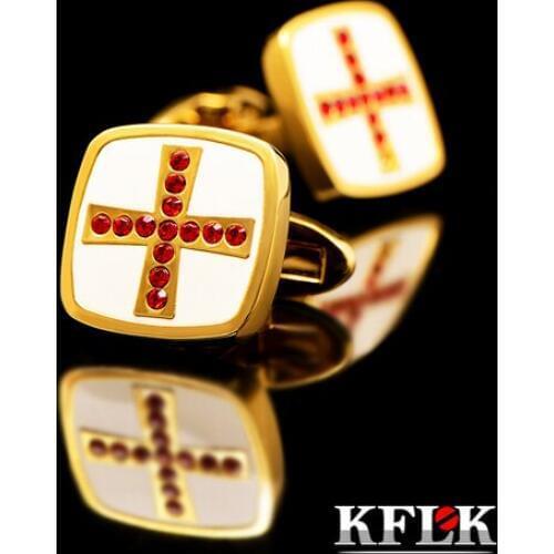 KFLK Luxury NEW shirt cufflink for men Brand cuff button Gold cuff link High Quality Cross Red Crystal abotoadura Jewelry