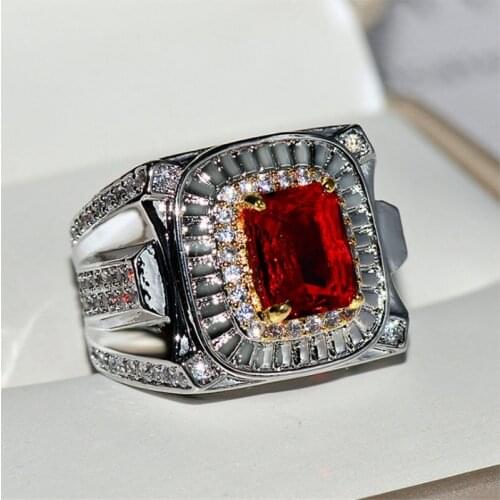 Classic Red Sqaure Crystal Ring For Women Men Wedding Party Engagement Rings Jewelry Business style Hand Accessories Size 7-12