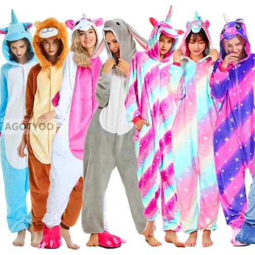 Halloween Costume Anime Cosplay Animal Unicorn Stitch Panda Tiger Onesies Totoro Jumpsuit Warm Hooded Pajamas For Women Kids Men
