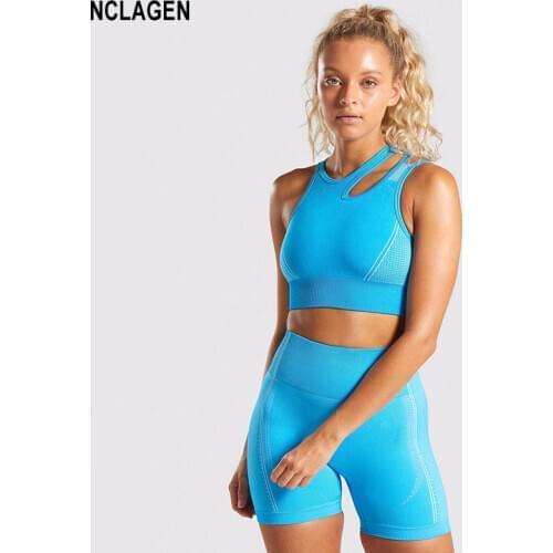 Yoga Set Elastic Women Tracksuit Sport Bra & Short Seamless Suit For Fitness Gym Workout Clothes Running Sportwear NCLAGEN