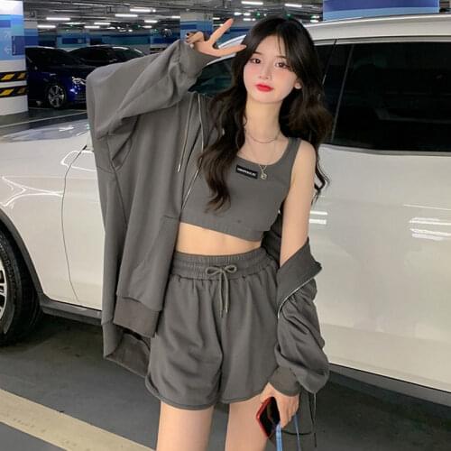 Olomm Girl Suit Spring Autumn Korean 2021 New Ins Vest Loose Solid Color Sports Style Jacket Women Streetwear Clothes Genuine