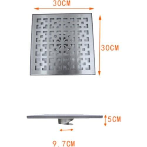 300mm diameter square floor drain large displacement outdoor balcony courtyard suitable 110mm wide pipe 304 stainless steel