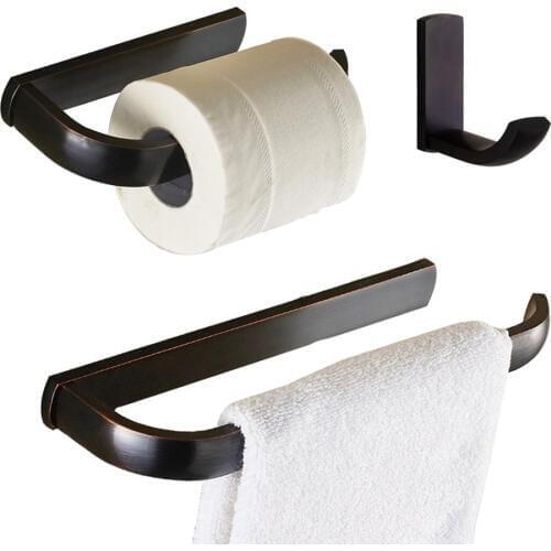Leyden ORB Brass Wall Mounted Blacj Towel Ring Holder Toilet Paper Holder Robe Hook Clothes Hook 3pcs Bathroom Accessories Set
