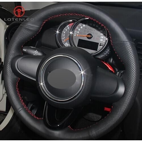 LQTENLEO Black Artificial Leather Hand-stitched Car Steering Wheel Cover for Mini Cooper Coupe Clubman Countryman 2014-2019