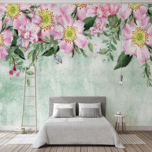 Milofi custom large wallpaper mural Nordic watercolor hand painted flower background wall paper mural decorative painting