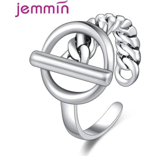 Trendy Opening Bars Ring Index Finger Adjustable Link Chain Shaped Ring Women 925 Sterling Silver Jewelry Party Gift