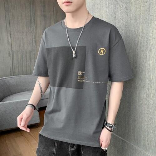 2021 Summer Mens Short Sleeve Fashion Trend Korean Round Neck Casual Loose Cotton T-Shirt Male Letter Printing Pullover Tee