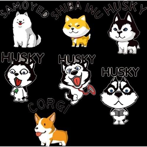 Iron On Stickers Cute Dog Patches For Clothing Cartoon Samoyed Corgi Shiba Pet DIY Washable Appliqued For Clothes Heat Transfer