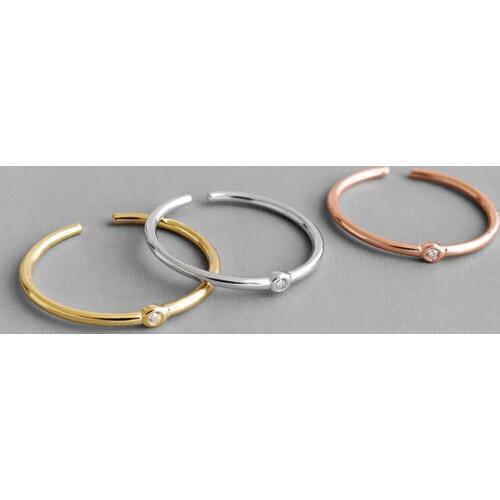 Authentic 100% 925 Sterling Silver Cute CZ Crystal Thin Line Lady Open Ring Woman Party Wedding Fashion Jewelry Rose Gold Color