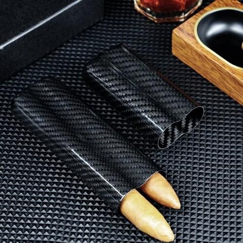 NEW Carbon Fiber 2 Cigar Travel Carrying Case Fit for COHIBA Cigars Smoking Pipe Humidor Box Bag Cigar Case CE-021