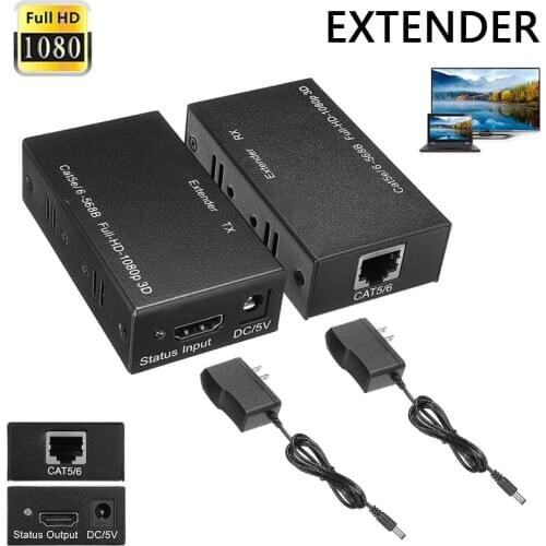 New Arrival RJ45 Single Receiver 1080P HD Cat5E/6 Network Signal Extender Repeater With Power Supply