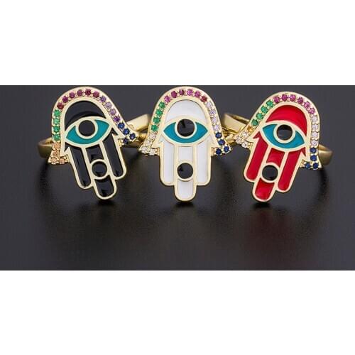 New Trendy Opening Adjustable Rings Exaggerated Fashion Charm Jewelry Enamel Palm Evil Eye Finger Rings Gifts For Women Girls