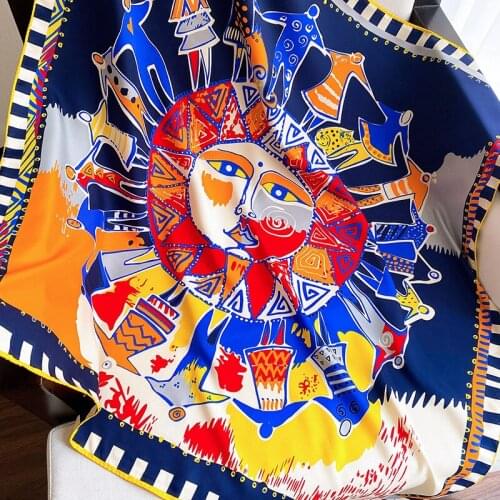 New classic fashion flower pattern printing pattern hand stitch twill silk 90 large square scarf decorative scarf shawl gift