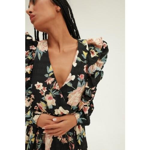 Frilly Double Breasted Floral Dress Women Dress Top Blouse Dress Women Mini Dress Skirt Dress Elegant Sexy Party Cut Out Beach Holiday