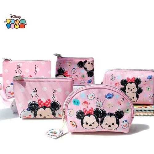 Authentic Disney TSUM Cartoon Anime Mickey Minnie Stitch Cosmetics Storage Bag Cute Travel Large-capacity Pink Cosmetic Bag