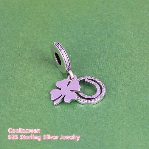 Spring Original 925 Sterling Silver Pave Clear CZ Lucky Day Dangle Charms Bead Fits Brand Bracelets Diy Jewelry Making