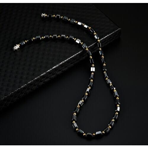 Men Women Black Hematite Necklace Magnet Gold Beads Magnetic Therapy Care Necklaces Jewelry Gift C66