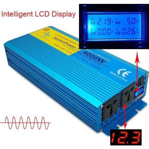 DC12V/24V To AC110V/220V 4000W Power Inverter Voltage Transformer Converter LED Screen Pure Sine Wave Dual Universal US Socket