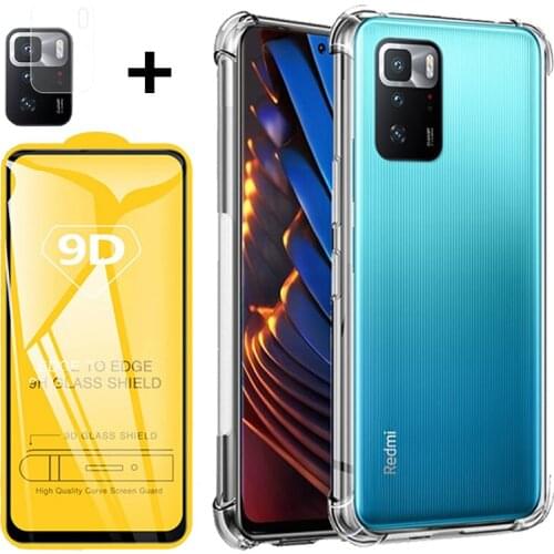 Clear Silicone Case For Redmi Note10 Pro Xiaomi Note 10 S Soft Transparent Phone Case + Glass celular Xiomi RedmiNote 10 10T 10Pro Note 9t 5g Bumper Anti-Shock Protective Cover phone case Xiaomi Redmi Note10 Pro Cases