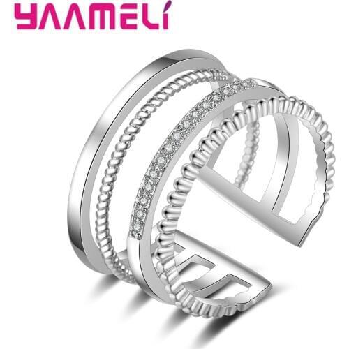Luxury 925 Sterling Silver Resizable Finger Rings for Women Men Chirstmas Gifts Hip Hop Rock Party Accessories Jewelry