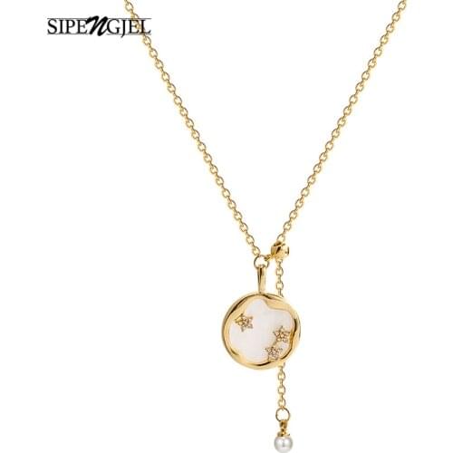 SIPENGJEL Fashion Cubic Zircon Geometric Round Pendant Neckale Small Star Necklace For Women Girls Jewelry 2021