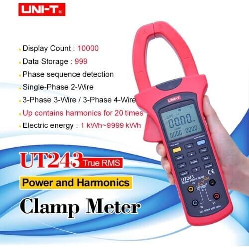 UT243 Power and Harmonics Clamp Meter,True RMS Clamp Power Meter, Data Storage, USB Data Transfer/LCD Backlight