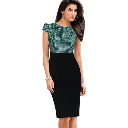 Vintage Womens Summer Floral Sheath O-neck Casual Bodycon Pencil Dress Back Zipper Slim Wear to Work Business Office Party Dress