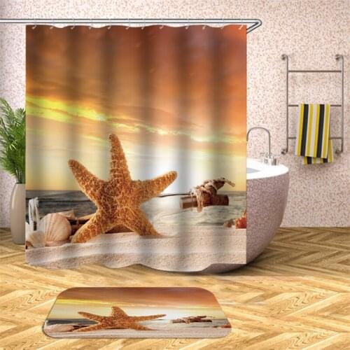 Seaside Ocean Scenic Waterproof Shower Curtain Frabic set with 12 Hooks for Home Decorations Bathroom Curtains Polyester