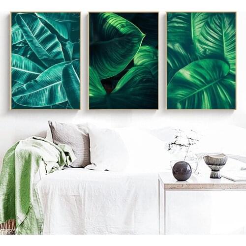 Green Leaf Plant Home Decor Nordic Canvas Painting Wall Art Poster Living Room Bedroom Fresh Realist Minimalist Backdrop Print