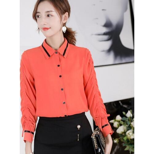 Autumn 2019 Korean Women White Shirt Long Sleeve Shirt Lace Up Women Clothes Streetwear Slim Chiffon Blouse Elegant Ladies Tops