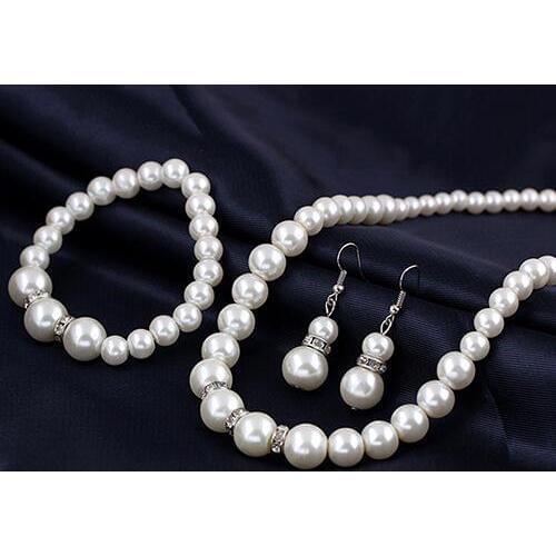 Womens Faux Pearls Alloy Necklace Bracelet Earrings Wedding Bridal Jewelry Set bridal necklace