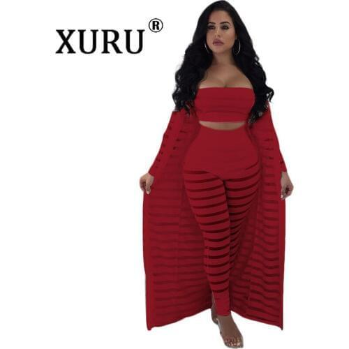 XURU Europe and America Womens Sexy Jumpsuit Three-piece New Hot Sale Large Size Lace Jumpsuit Set